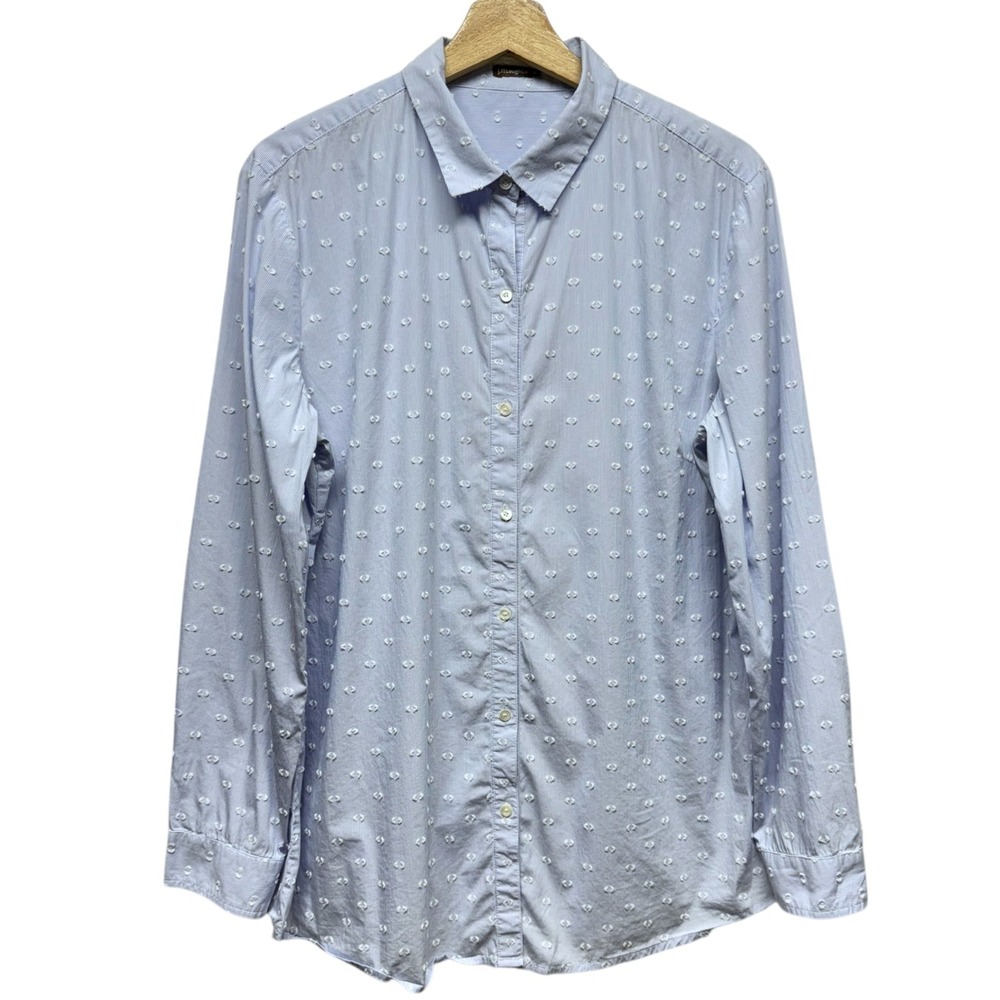 J. McLaughlin Women Long Sleeve Button Up Shirt XL Blue Swiss Dot Coastal Preppy